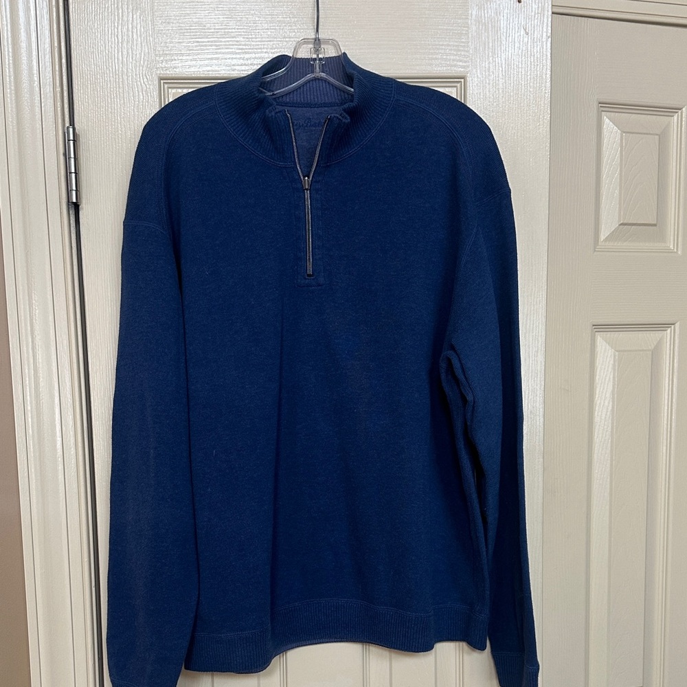 Tommy Bahama Men's Blue reversible quarter Zip-Up Sweater